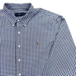 Ralph Lauren Mens XXL Gingham Button Down Shirt Navy White Check Long Sleeve